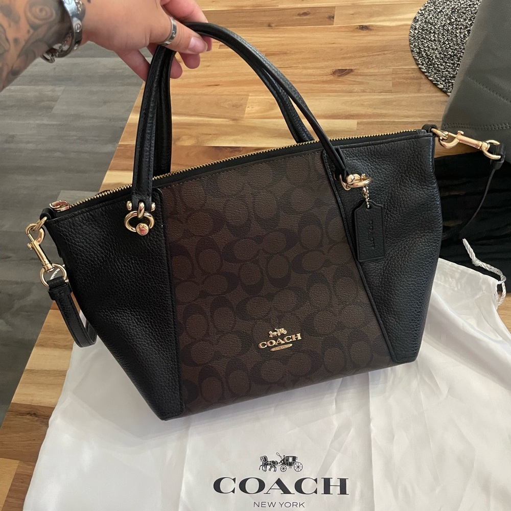 Coach Black and Brown Satchel with Signature Monogram